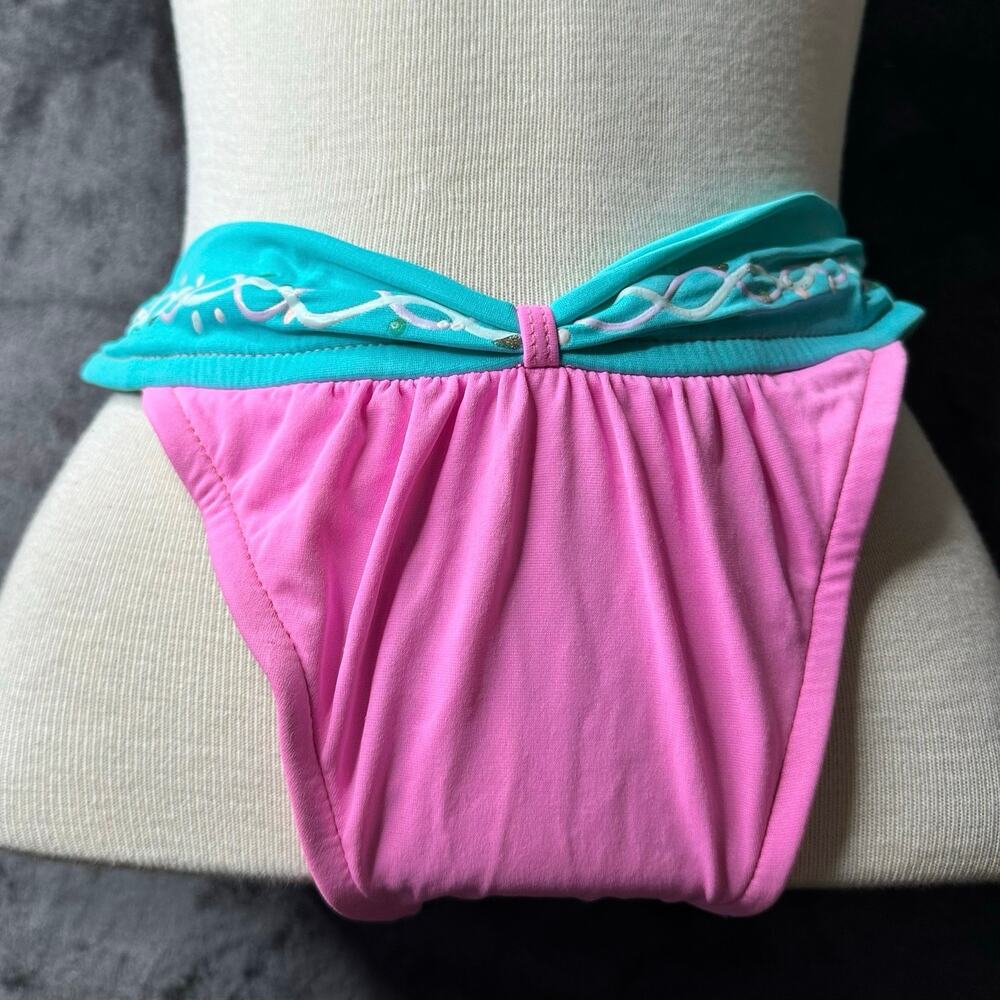 Vintage y2k/90s Bikini Bottom OP Teal Pink Puff paint 
Women’s Size 9/M/L/